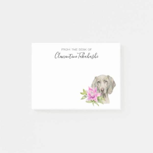 Weimaraner Dog and Lily Watercolor | Add Your Name Post-it Notes