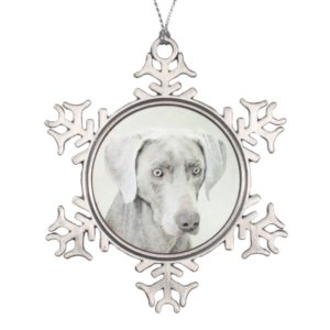 Weimaraner Painting - Cute Original Dog Art Snowflake Pewter Christmas Ornament