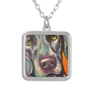weimaraner silver plated necklace