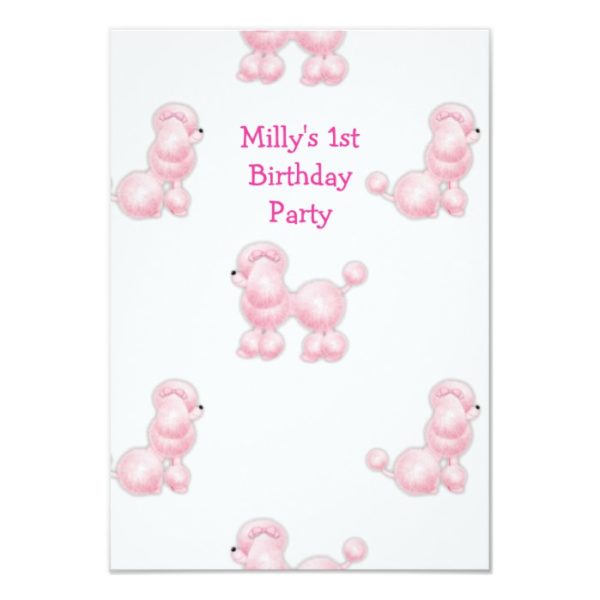 White Pink Poodle 1st Birthday Party Invitation