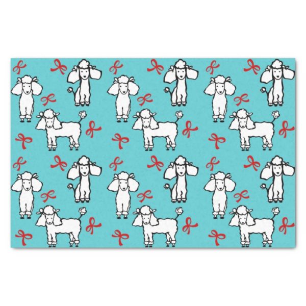 White Poodle Dogs Bows Turquoise Tissue Paper