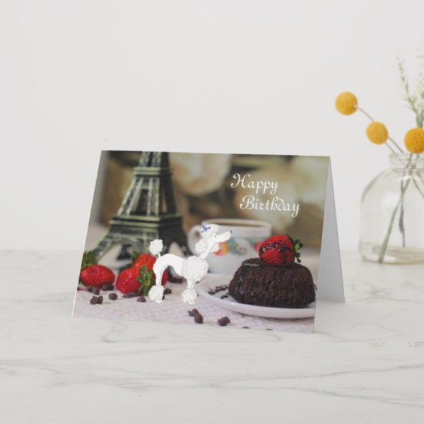 White Poodle Eiffel Tower Paris Happy Birthday Card