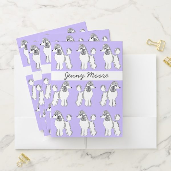 White Poodles Lavender Custom Pocket Folder Sets
