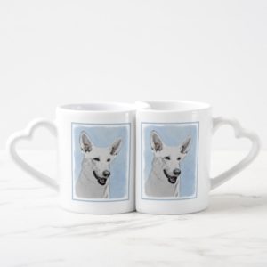 White Shepherd Painting - Cute Original Dog Art Coffee Mug Set