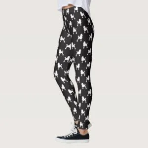 White Standard Poodle Silhouettes Pattern Leggings