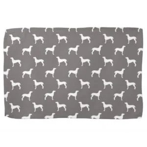 White Weimaraner Silhouettes On Grey Kitchen Towel