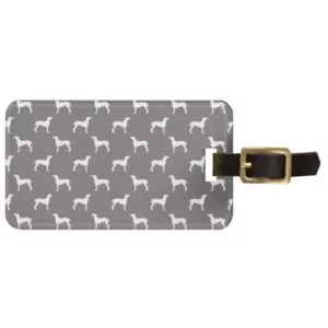 White Weimaraner Silhouettes On Grey Luggage Tag
