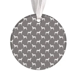 White Weimaraner Silhouettes On Grey Ornament