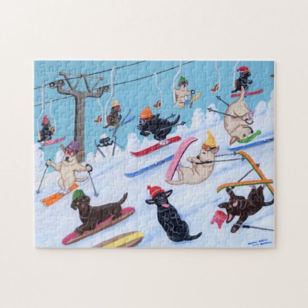 Winter Fun Skiing Labradors Jigsaw Puzzle