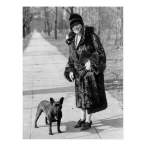 Woman with French Bulldog, 1920s Postcard