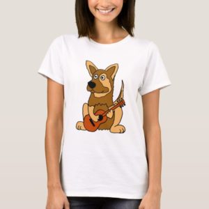 XX- German Shepherd Puppy Playing Guitar Cartoon T-Shirt