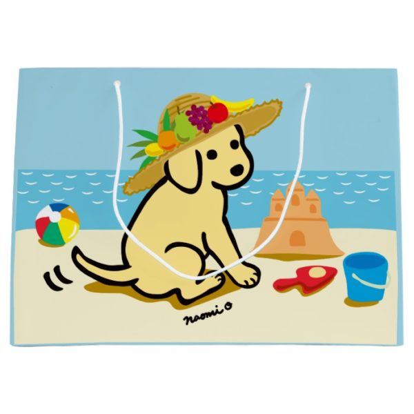 Yellow Labrador Puppy Straw Hat Cartoon Large Gift Bag