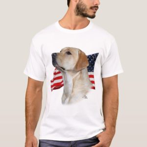 Yellow Labrador Retriever with Flag T-Shirt