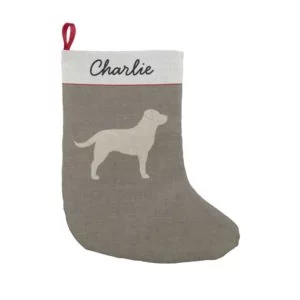 Yellow Labrador Silhouette | Faux Linen Style Small Christmas Stocking