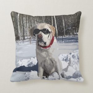 Yellow Labrador Snow Dog Throw Pillow