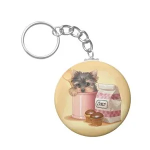 Yorkie and chocolate cupcakes keychain