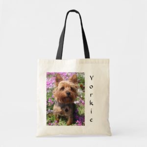 Yorkie Puppy in a Garden Budget Canvas Tote Bags