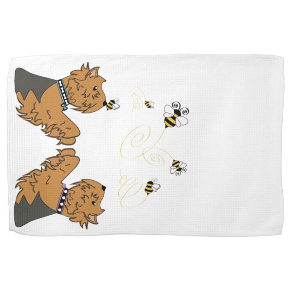 Yorkies and bees kitchen towel