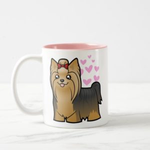 Yorkshire Terrier Love (long hair with bow) Two-Tone Coffee Mug