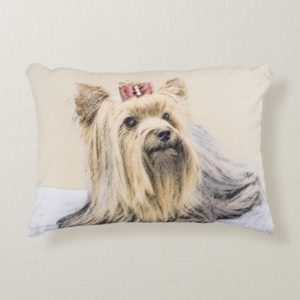 Yorkshire Terrier Painting - Cute Original Dog Art Decorative Pillow