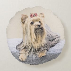 Yorkshire Terrier Painting - Cute Original Dog Art Round Pillow