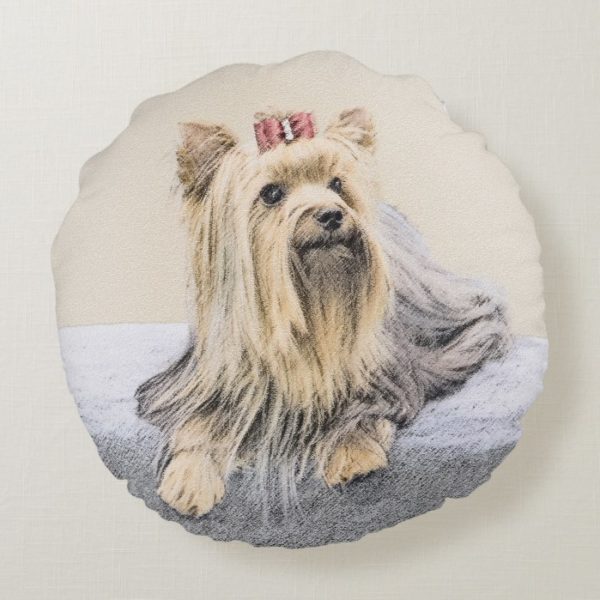 Yorkshire Terrier Painting - Cute Original Dog Art Round Pillow