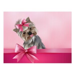 Yorkshire Terrier Pink Princess Yorkie Puppy Dog Postcard