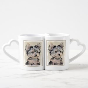 Yorkshire Terrier Puppy Painting Original Dog Art Coffee Mug Set