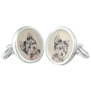 Yorkshire Terrier Puppy Painting Original Dog Art Cufflinks