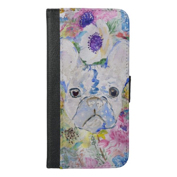 Abstract French bulldog floral watercolor paint iPhone Wallet Case