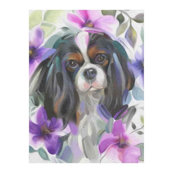 'Anemone' Tricolor cavalier dog art fleece blanket