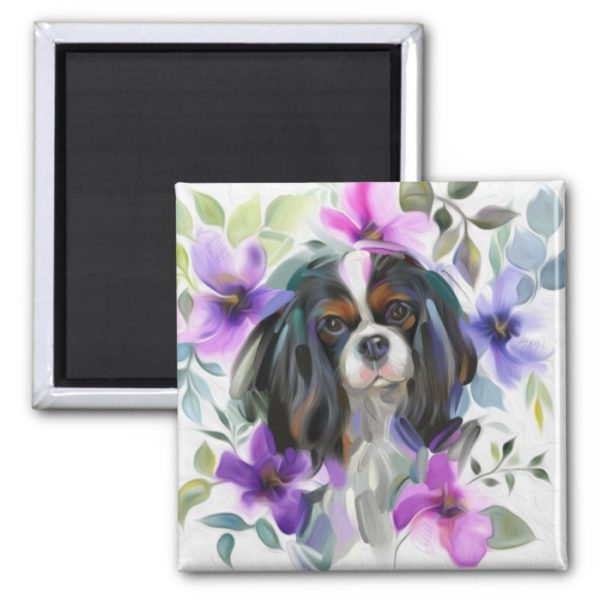 'Anemone' Tricolor cavalier dog art magnet