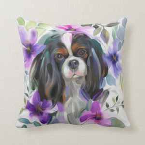 'Anemone' Tricolor cavalier dog art pillow