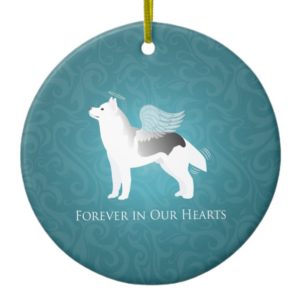 Angel Silver Siberian Husky Dog Pet Memorial Ceramic Ornament