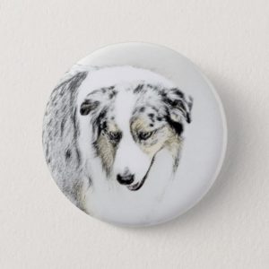 Australian Shepherd 2 Painting - Original Dog Art Pinback Button