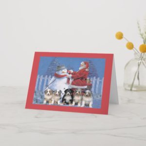 Australian Shepherd Christmas Card Santa and Snowm