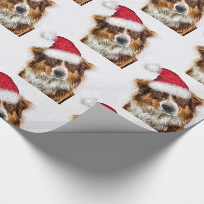 Australian Shepherd in a Santa Hat Christmas Wrapping Paper