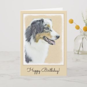 Australian Shepherd Painting - Original Dog Art Card