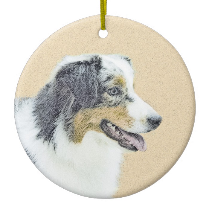 Australian Shepherd Painting - Original Dog Art Ceramic Ornament