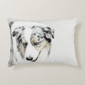 Australian Shepherd Painting - Original Dog Art Decorative Pillow