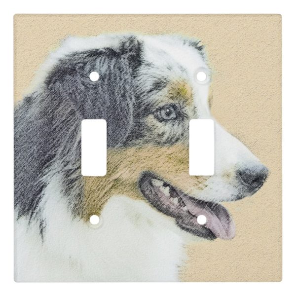 Australian Shepherd Painting - Original Dog Art Light Switch Cover