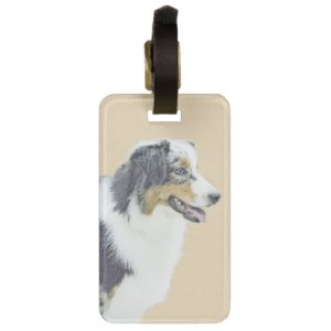 Australian Shepherd Painting - Original Dog Art Luggage Tag