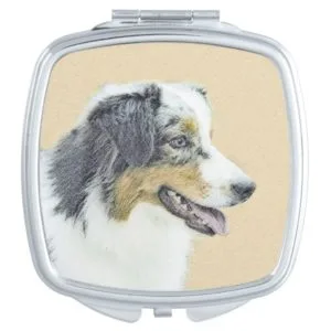 Australian Shepherd Painting - Original Dog Art Vanity Mirror