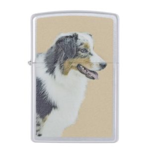 Australian Shepherd Painting - Original Dog Art Zippo Lighter