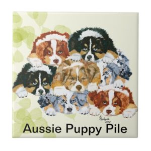 Australian Shepherd - Puppy Pile Ceramic Tile