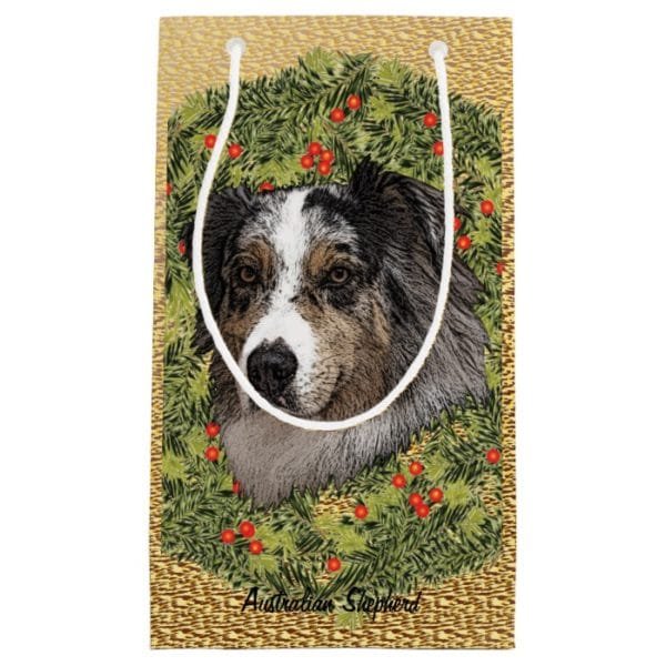 Australian Shepherd Wreath Small Gift Bag