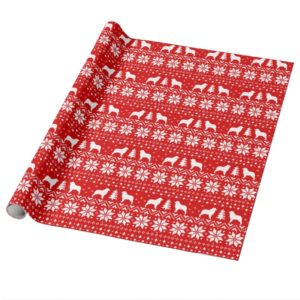 Australian Shepherds Christmas Sweater Pattern Red Wrapping Paper