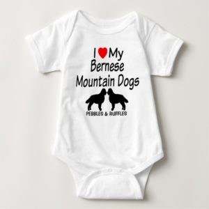 Baby Loves Two Bernese Mountain Dogs Baby Bodysuit