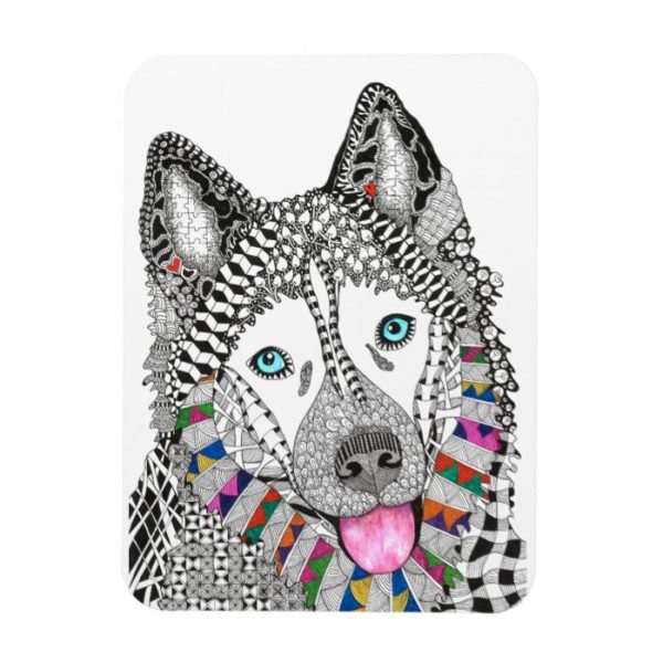 Beautiful and Colorful Siberian Husky Magnet 3"x4"