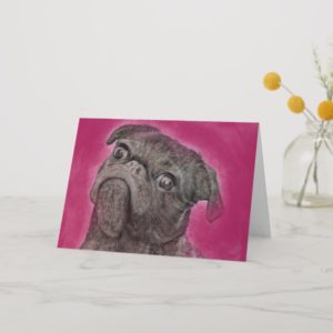 Beautiful Pink Pug Dog Birthday Card